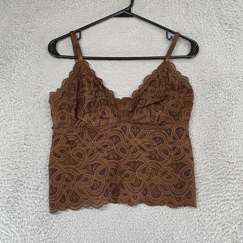 Aerie Y2K Babydoll Tank Womens M DD Brown Floral Lace Tanktop Fairy Earthy - Picture 1 of 12